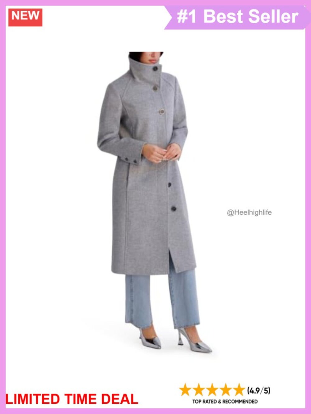 Classic Wool Walker Coat with Stand Collar and Back Belt Detail